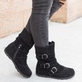 thumbnail image 4 of CEHVOM Women Suede Round Toe Zipper Flat Pure Color Buckle Strap Keep Warm Snow Boots, 4 of 8