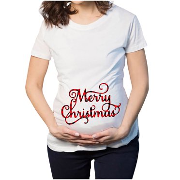 Fankiway T-Shirt de Noël avec Motif d'Orignal et Bonhomme de Neige, Vêtements de Maternité, Haut à Manches Courtes, T-Shirt de Grossesse