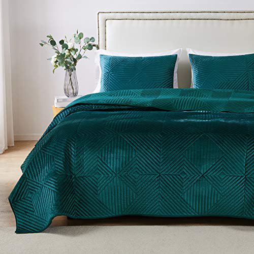 Barefoot Bungalow Ensemble de Courtepointe en Velours Riviera Surdimensionné, 3 Pcs Full/Queen, Turquoise