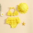 thumbnail image 2 of Gupgi 3Pcs Baby Girl Bikini Set 6 12 18 24 Months Infant Solid Color Swimsuits Halter Triangle Tops+Ruffle Bottoms+Sun Hat Bathing Suit Swimwear, 2 of 9