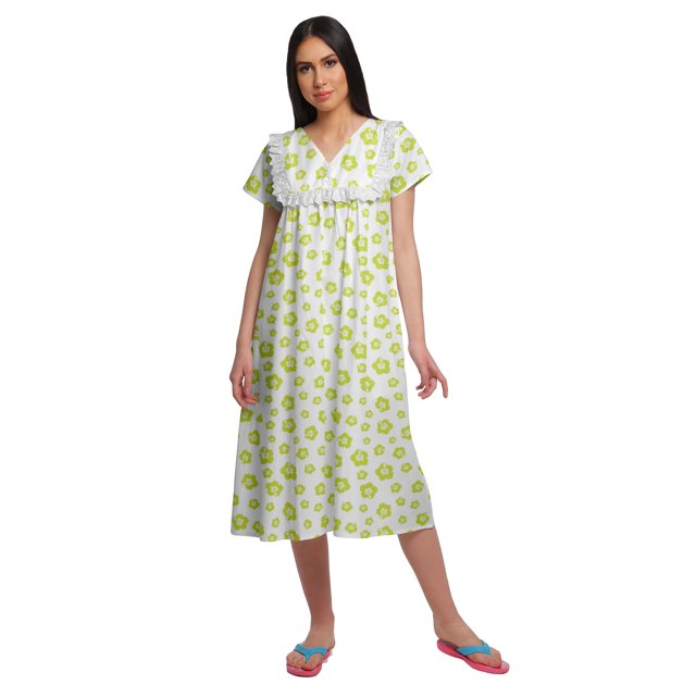 Moomaya Robe de Nuit à Manches Courtes Imprimée pour Femme, Col en V, en Coton