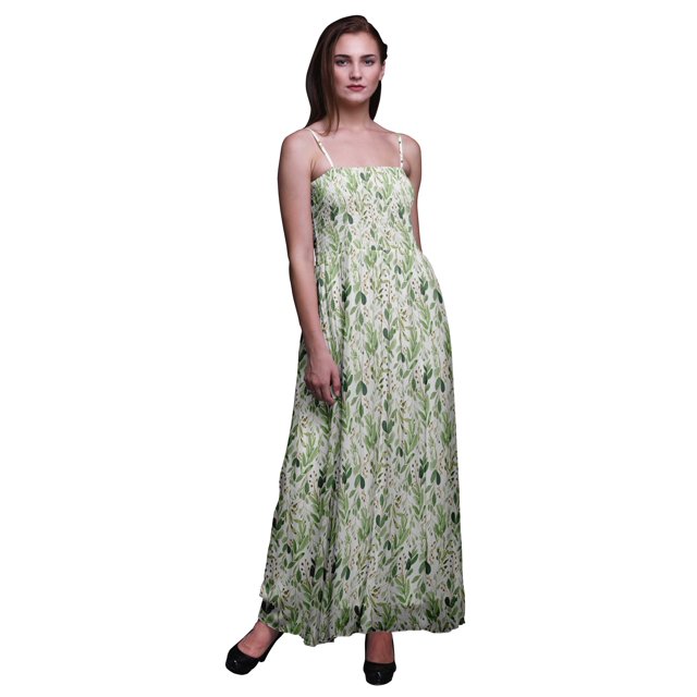 Bimba Robe à Bretelles Spaghetti Fluide Smockée Imprimée pour Femmes à Feuilles de Bleuet Bimba - X-Grand