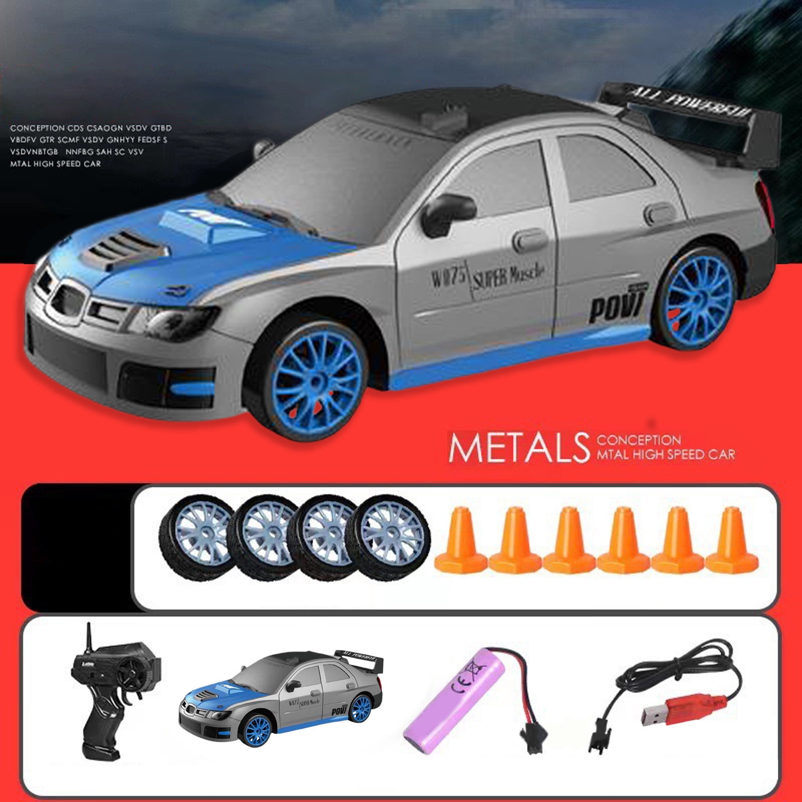 Riforla 1:24 Scale High Speed 4WD RC Racing Car 2.4 Remote Control Drift Toy for Kids and Adults Realistic Drift Experience Remote Control Car Blue