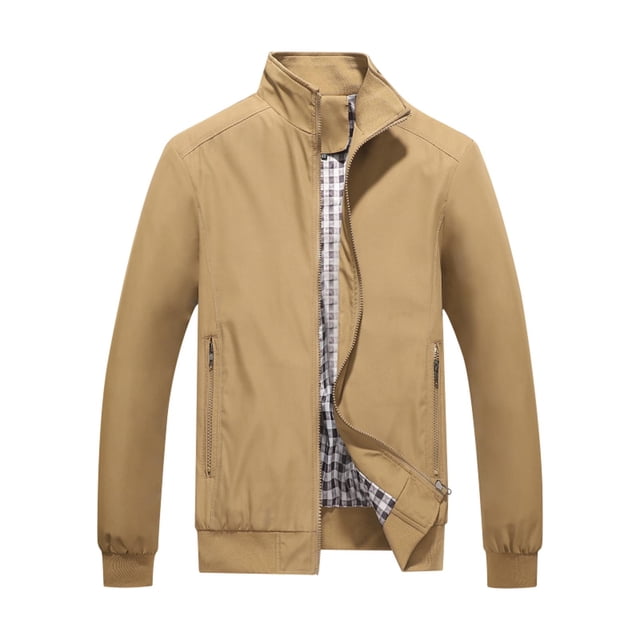 Dvkptbk Veste Décontractée pour Homme à Col Montant Veste de Printemps Automne Veste à Fermeture Éclair Veste à Manches Longues Veste Ajustée Veste Légère