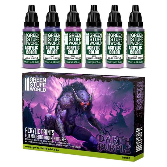 Green Stuff World Ensemble de Peinture Acrylique Violet Foncé, 6 Couleurs x 17 ml pour Miniatures et Modèles