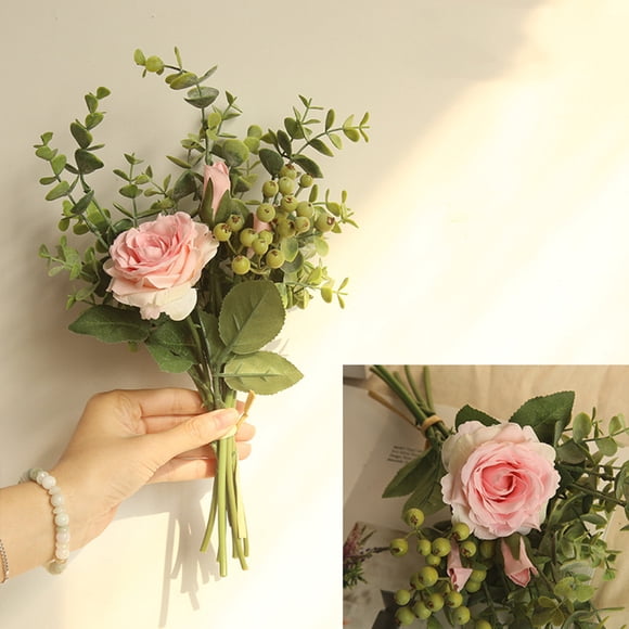 mtvxesu Artificial Silk Rose Flower Bouquet with Leaves for Wedding Home Decor, 33Cm Height, 1 Bouquet