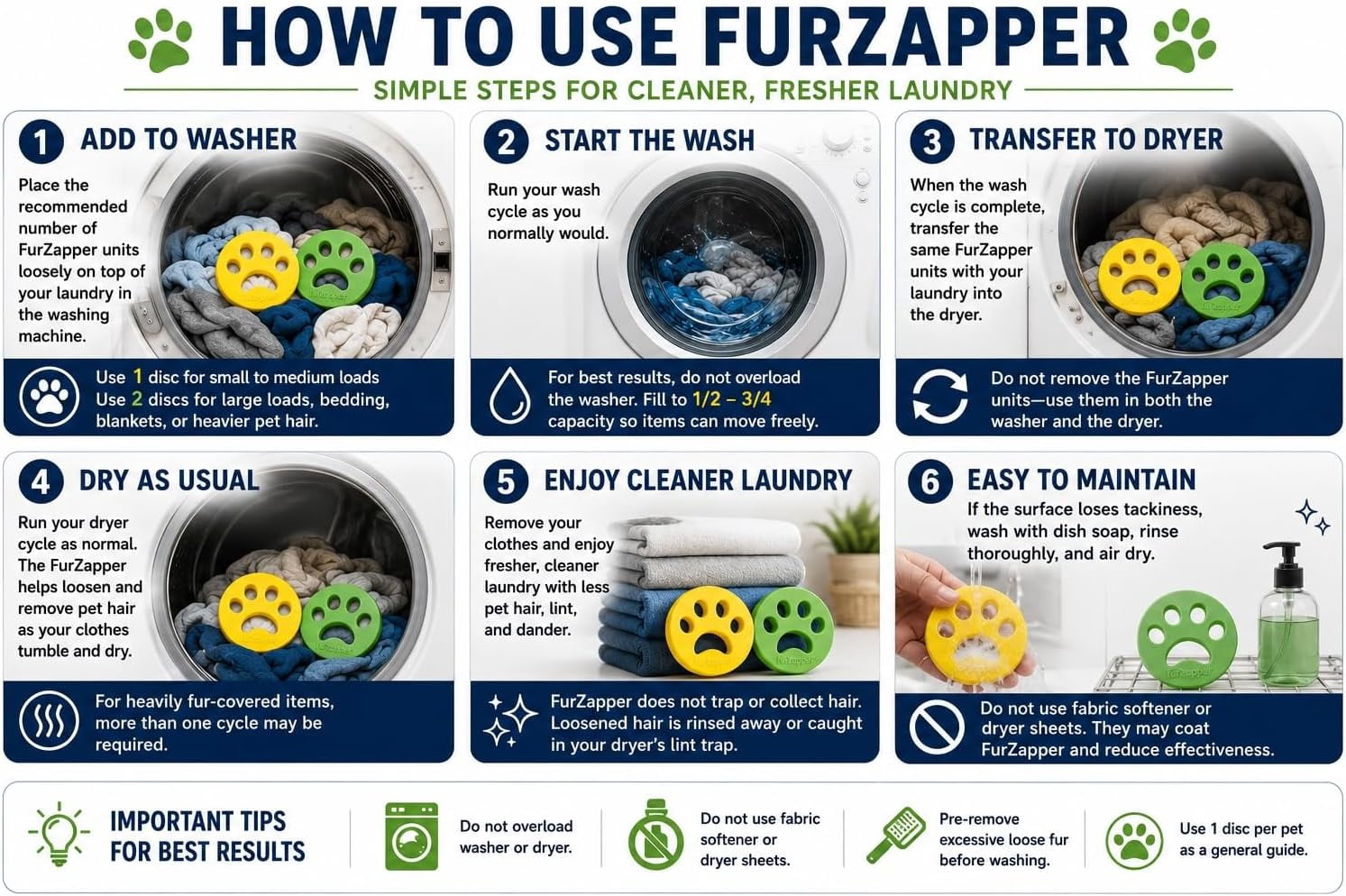 FurZapper Pet Hair Remover for Laundry, 2 Count - Reusable Dog & Cat Hair Remover Tool