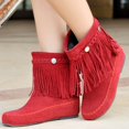 thumbnail image 4 of XZNGL Chaussures Rétro pour Femmes Décontractées Mode Couleur Unie à Franges en Suède Givré Plates Bottines Hauteur Intérieure, 4 of 9