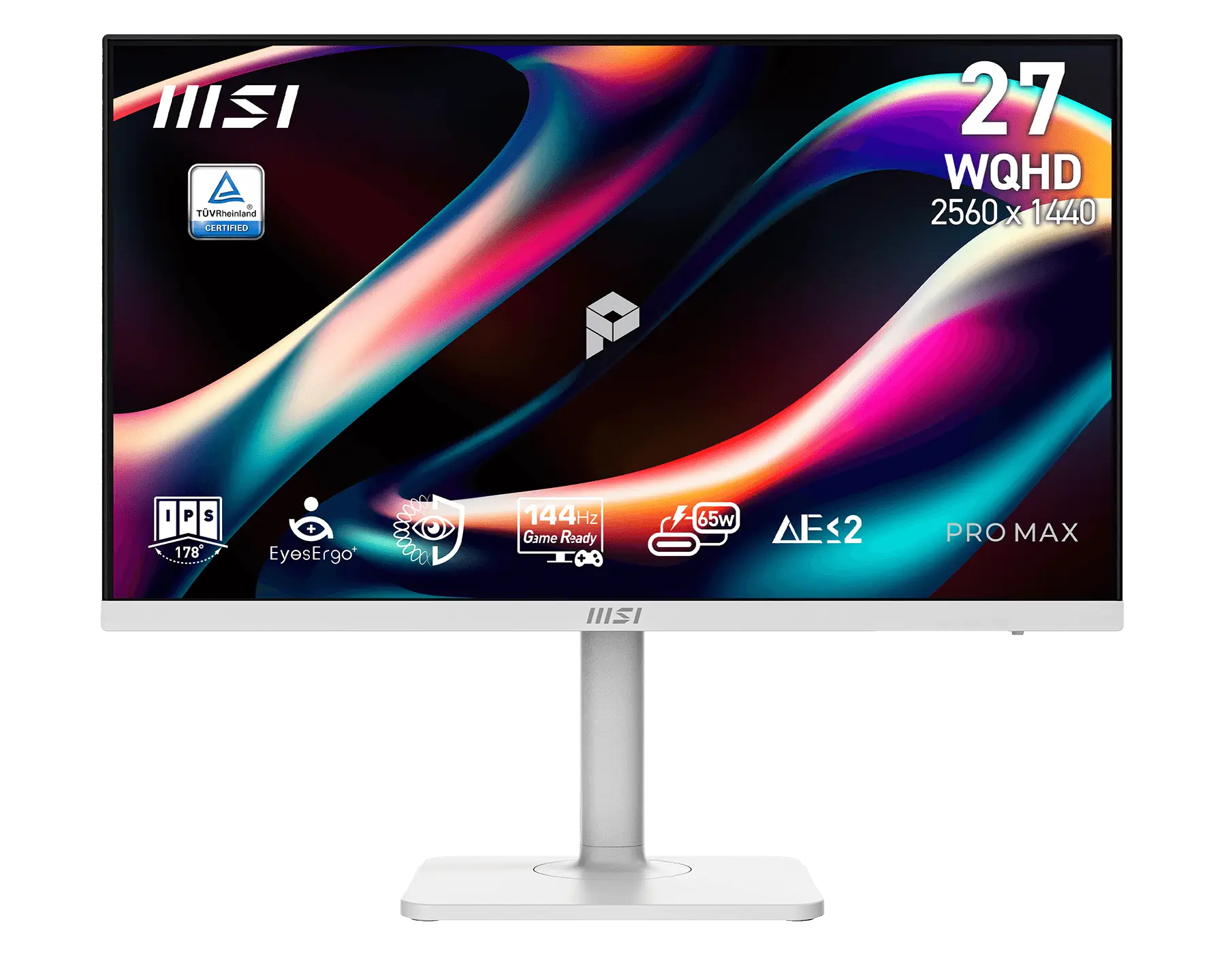 MSI 27" 2560x1440 (WQHD) 144hz 1ms (MPRT) IPS Monitor Height/ Pivot adjustable with speaker, Type C w 65W PD Charging (PRO MAX 271QPHW E14) - White