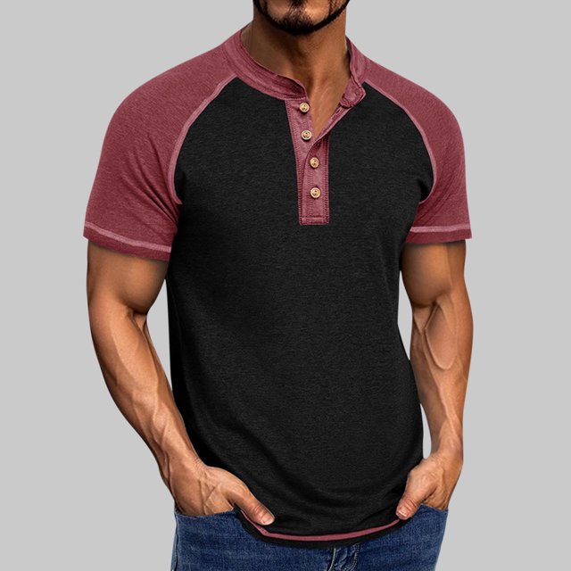 EOYWHK Mens Henley Shirts Retro Business Shirts Color Blocked Raglan T-Shirt Loose Fit Button Up Work Office Tops Flyer