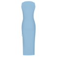 thumbnail image 5 of Summer Dresses for Women Trendy Sleeveless Boho Ribbed Drawstring Sundress Ruched Sexy High Slit Bodycon Maxi Dress, 5 of 5