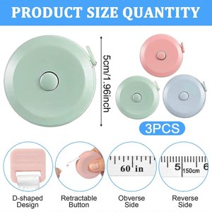 3pcs Body Tape Measure, Tape Measure, Soft Tape Measure 150cm 60 Inch, Measuring Retractable Tape Measure (Green, Pink, Blue)