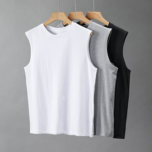 JDQJBZ Tank Tops Men Solid Color Crew Neck Sleeveless Top Lightweight Breathable