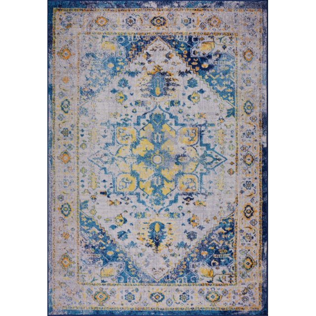 Ladole Rugs Modena Design Traditionnel Turc Fabriqué à la Machine Beau Tapis d'Intérieur pour Aire Tapis en Bleu Multicolore