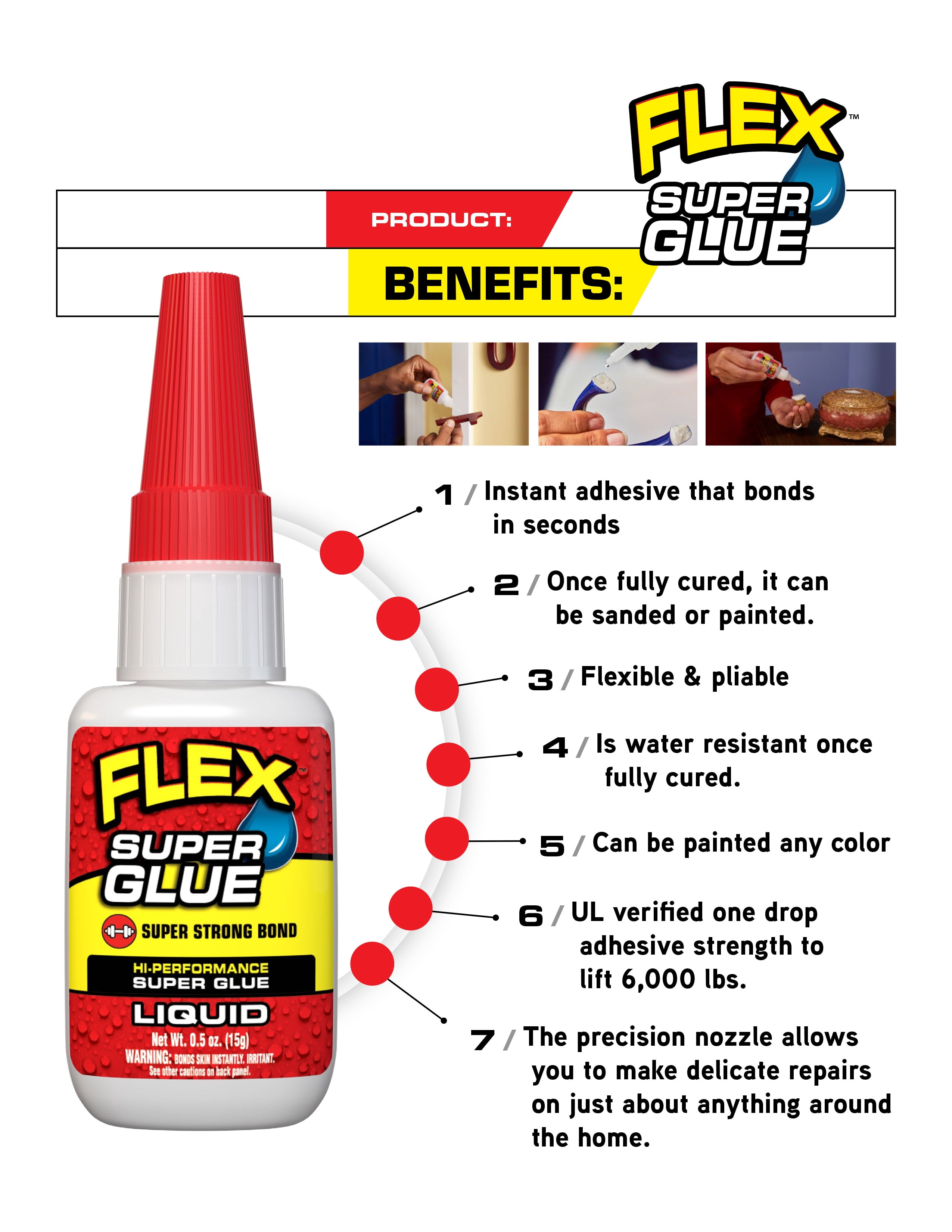 Flex Super Glue liquide 15 g – bouteille de colle instantanée