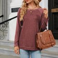 thumbnail image 4 of Timegard Womens Tops Round Neck Long Sleeve Comfy Loose Solid Color Blouse Casual Tops Basic Tee Shirts, 4 of 6