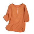 thumbnail image 1 of Yuyuzo Hauts Boho pour Femmes Chic Décontracté Chemises à Manches 3/4 Broderie Col Rond Hauts d'Été Amples T-Shirts Blouse, 1 of 6