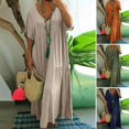thumbnail image 3 of CHOK Robe Maxi en Lin Ample et Décontractée pour Femmes, Col en V, Manches Courtes, Coupe Grand et Fluide, Longue, 3 of 4