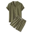 thumbnail image 3 of Costume de Pasteur pour Homme de Printemps Uni 3 Pcs à Manches Courtes avec Col Rabattu Haut Short Pantalon Costume en Coton Homme Grande Taille et Costume en Lin, 3 of 7
