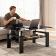 thumbnail image 2 of Table Basse Rectangulaire en Verre Noir, Table Basse Transparente, Tables d'Appoint Modernes pour Salon, Mobilier de Salon, 2 of 6