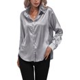 thumbnail image 3 of Innerwin Shirts Long Sleeve Ladies Tunic Tops Office Button Down Soft Blouse Silver Gray M, 3 of 5