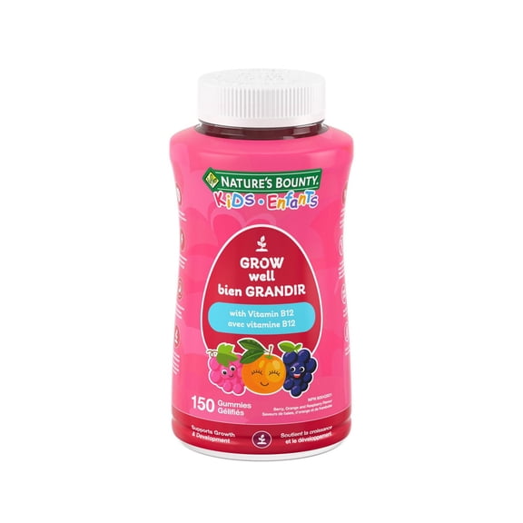 NATURE'S BOUNTY KIDS Grow Well With Vitamin B12, Only Sugar, For Vitamin B12 Deficiency, Aids Energy & Nutrient Metabolism, Supports Immune System, A Factor In Growth & Development