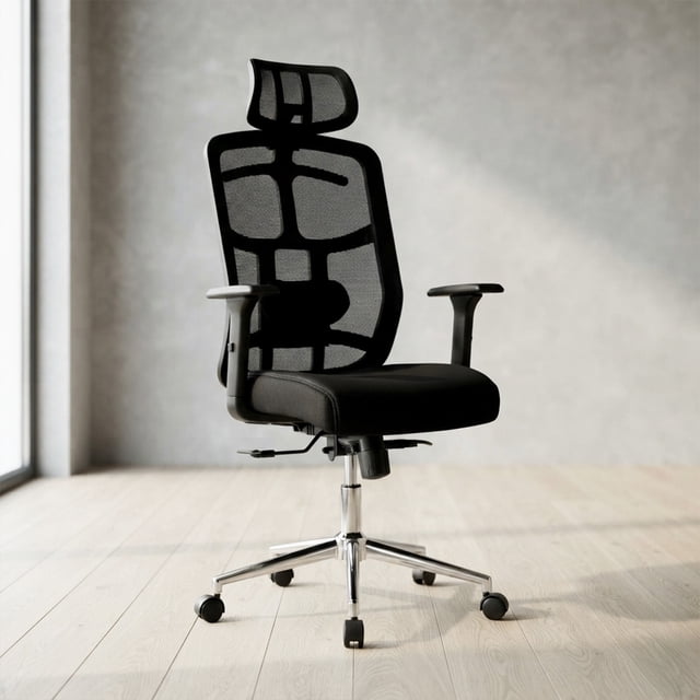 Ergonomic SkyMesh Office Chair in Black - High Mesh Back with Adjustable Armrests, Lumbar Support & Class 4 Piston - Ideal for Home Office & Gaming use