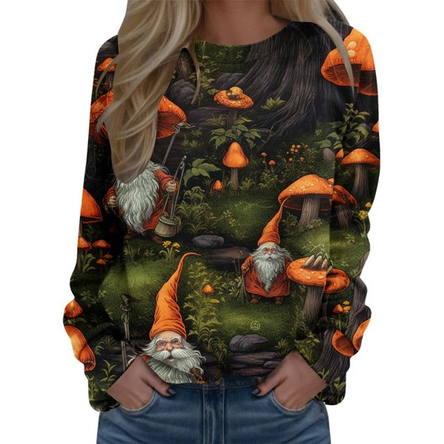 Pullover Tops For Womens Print O Neck Sweatshirt Neck Fit Pullover Tops Suitable Long Sleeve Workout Shirts Loose Blouse