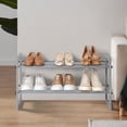 thumbnail image 4 of Mainstays Two-Tier Stackable Shoe Rack, Mesh Silver Shelves with Brown Wood Frame, Stackable, 4 of 9