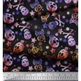 thumbnail image 2 of Soimoi Modal Satin Fabric Star,Crossbones & Skull Halloween Print Fabric by The Yard 42 Inch Wide, 2 of 3