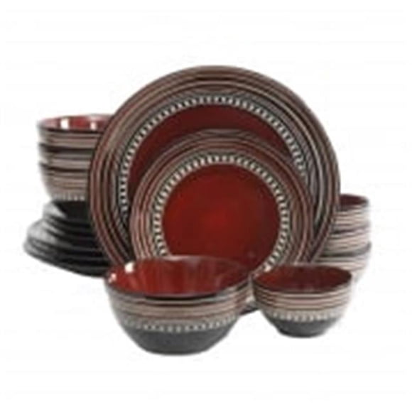 Gibson 92744.16 Elite Cafe Versailles Double Bowl Dinnerware Set, Red - 16 Piece