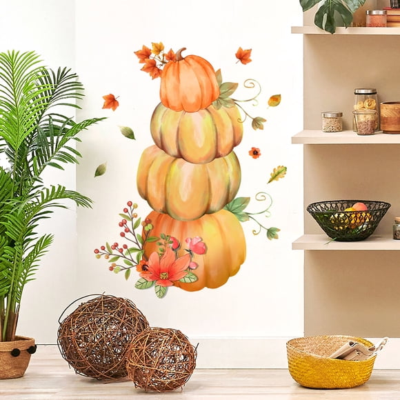 Autumn Maple Leaf and Pumpkin Wall Sticker | Fall Harvest Home Decor | Self-Adhesive Pvc Wallpaper for Living Room Bedroom Kitchen Office Decoration