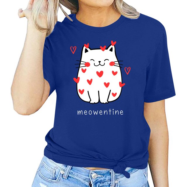 Meichang T-Shirts pour Femmes, T-Shirts de la Saint-Valentin, Imprimé Drôle, Hauts Mignons, Col Rond, Manches Courtes, T-Shirts de Vacances, Saint-Valentin
