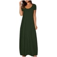 thumbnail image 2 of Robe Maxi pour Femmes 2025 Robe pour Femmes à Grande Poche Robe de Couleur Unie Mode Col Rond Robe à Manches Courtes, 2 of 6