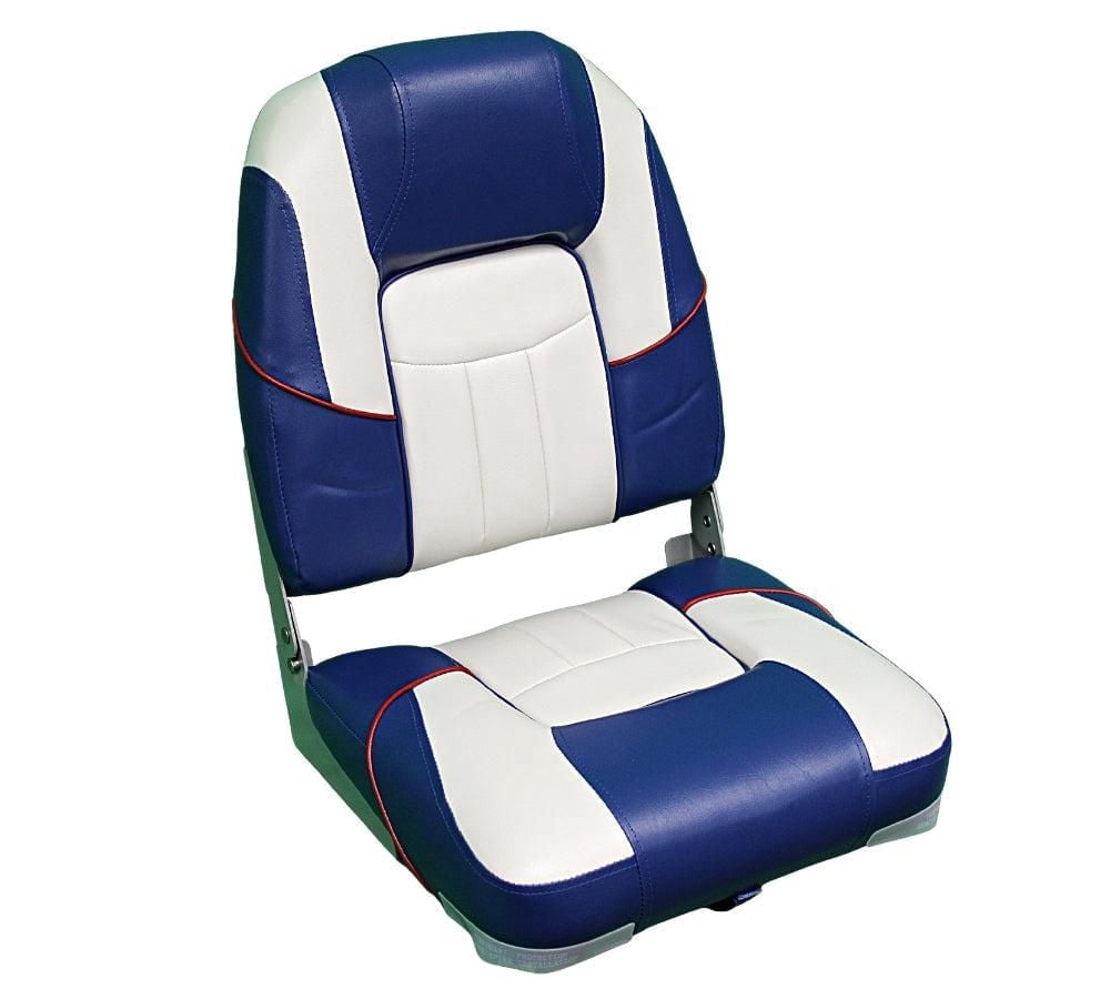 Blue Dog Marine High Back Premium Folding  Boat Seat, Fishing Boat Seat with Stainless Steel Screws,  Fold Down Boat Chair, Captain Chairs for Fishing Boat - Blue/White