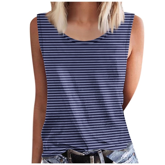 UPPADA Débardeur Décontracté pour Femme Grande Taille Col Rond T-Shirt Basique Fluide Sans Manches pour l'Été Vacances Bleu Foncé,4TG
