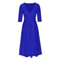 thumbnail image 4 of Meichang Robe Femme à Manches 3/4, Coupe Trapèze, Aguichant, Décolleté en V Profond, Robes Maxi avec Poches, Robe d'Été Évasée et Évasée, Douce et Extensible, Robe de Bal, de Soirée, de Fête, 4 of 7