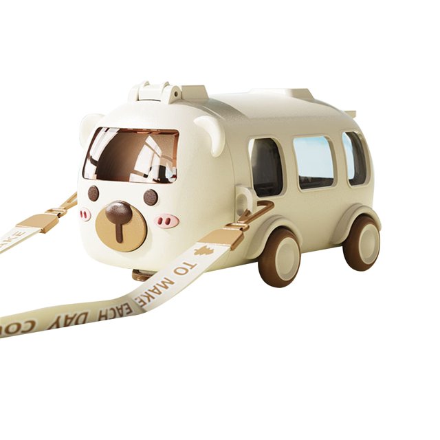 HAOMONZEN Water Bottle with Cute Cartoon Bus Design Removable Fun Toy Water Bottle with Adjustable Shoulder Strap Is Easy To Carry Suitable for Camping Trips Warehouse Sale