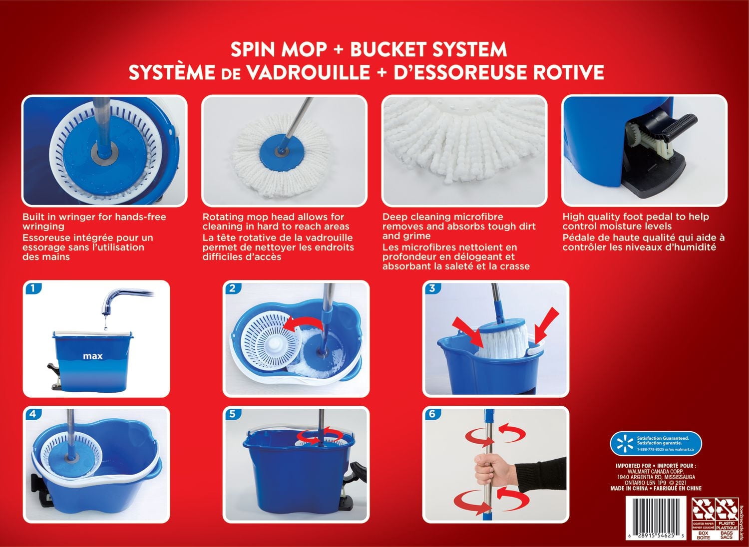 Great Value Spin Mop & Bucket System with 2 Mop Heads