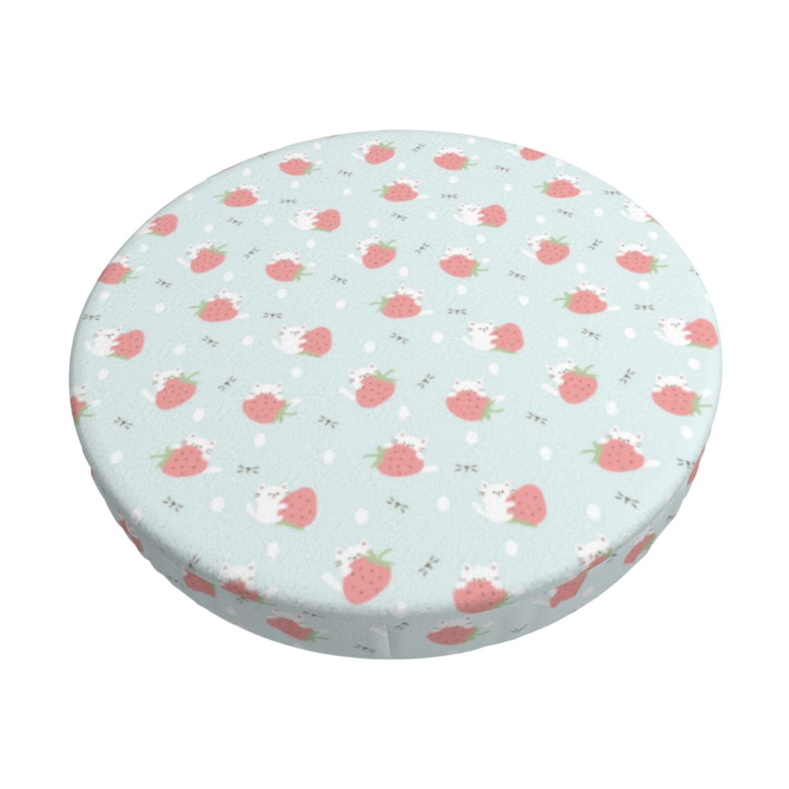Easygdp Strawberry Print Easy To Install Bar Stool Covers&Stool Covers Round&Elastic Stool Cover, Barstool Covers,Washable&Bottom With Elastic Edge-12 inch