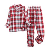 GDREDA Pajamas Women Flannelette Wool Checked Sleepwear Set For Women Women Pajama Sets pyjamas Red,M