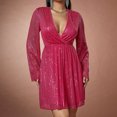 thumbnail image 1 of UPPADA Robe de Cocktail pour Femmes avec Paillettes Robe de Fête Décolleté en V Profond Robe à Manches Longues Ourlet Fluide Robe Portefeuille Robe Trapèze Aubaines Alin 2024 Ados, 1 of 7