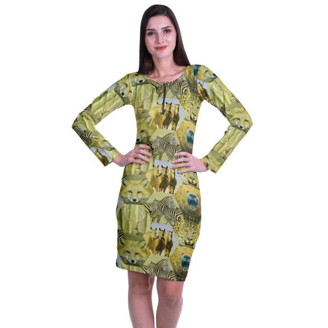 Moomaya Womens Full Sleeve Printed Midi Length Printed Bodycon Dress
