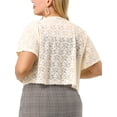 thumbnail image 3 of Agnes Orinda Plus Size Bolero Shrugs for Women Open Front Short Sleeve Crochet Lace Cropped Cardigans 2X Beige, 3 of 7