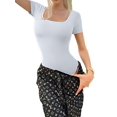 thumbnail image 3 of Women'S 2 Piece Bodysuits Ribbed Square Neck Short Sleeve Bodysuits White S, 3 of 8