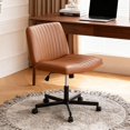 thumbnail image 2 of FDW Chaise Croisée, Roues Assise en Tailleur Bureau Moderne Pivotante Hauteur Réglable Siège Grand Tâche Informatique Confortable Tissu Sans Accoudoirs, Brun, 2 of 7