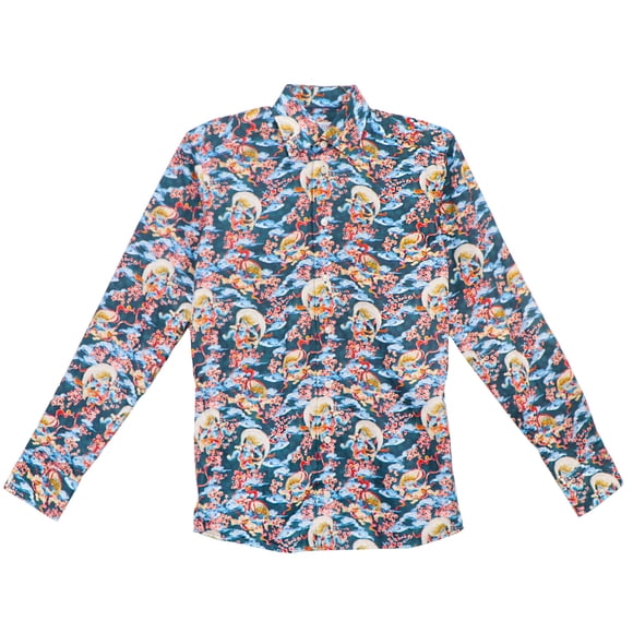 Eton Men's Flying Troll / Cherry Blossoms Slim Fit Japanese Motif Button Up Dress Shirt - 41-16 (L)