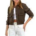 thumbnail image 2 of HongQid Women's Bomber Jackets Winter Trendy Varsity Jackets Shackets Button Down Cropped Coats with Pockets, 2 of 9