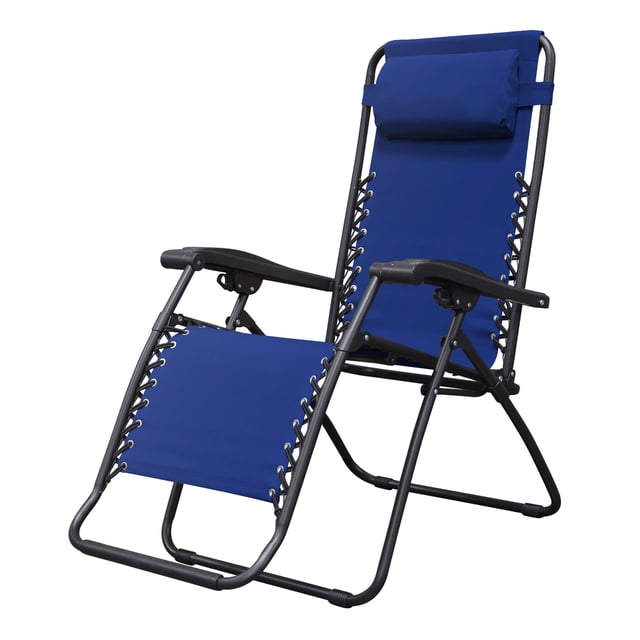 Caravan Sports Zero Gravity Chaise Longue d'Extérieur Pliante pour Patio en Bleu, Dotée d'Un Tissu Textilène durable Suspendu par un Système à double Élastique pour une Durabilité par Tous les Temps. la Chaise Comprend une Fonction d'Inclinaison Fluide avec un Système de Verrouillage double du Bout des Doigts, un Appui-Tête Ajustable pour un Confort Personnalisé, et un Cadre Tubulaire en Acier Enduit de Poudre pour la Résistance à la Rouille. Pliable de Façon Compacte pour un transport et un Rangement Faciles, Elle Mesure 38.6 x 26.4 x 6.3 Pouces Lorsqu'elle Est Pliée et Supporte