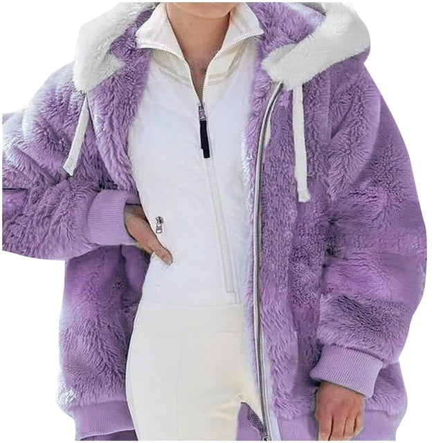 CEHVOM Veste à Capuche Zippée en Peluche Chaude pour Femmes Grande Taille Hiver